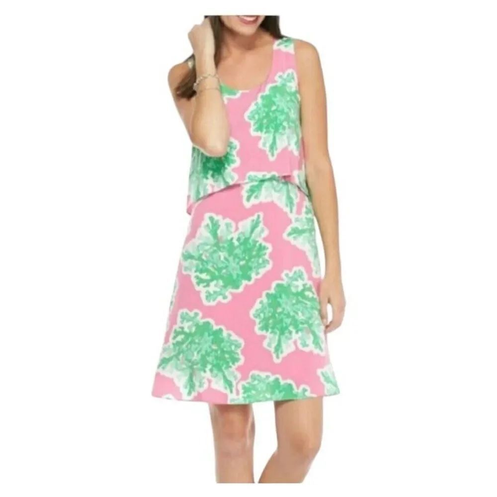 Crown and Ivy Dress Preppy Beach Pink Green Coral Pattern Sleeveless Mini Size 6